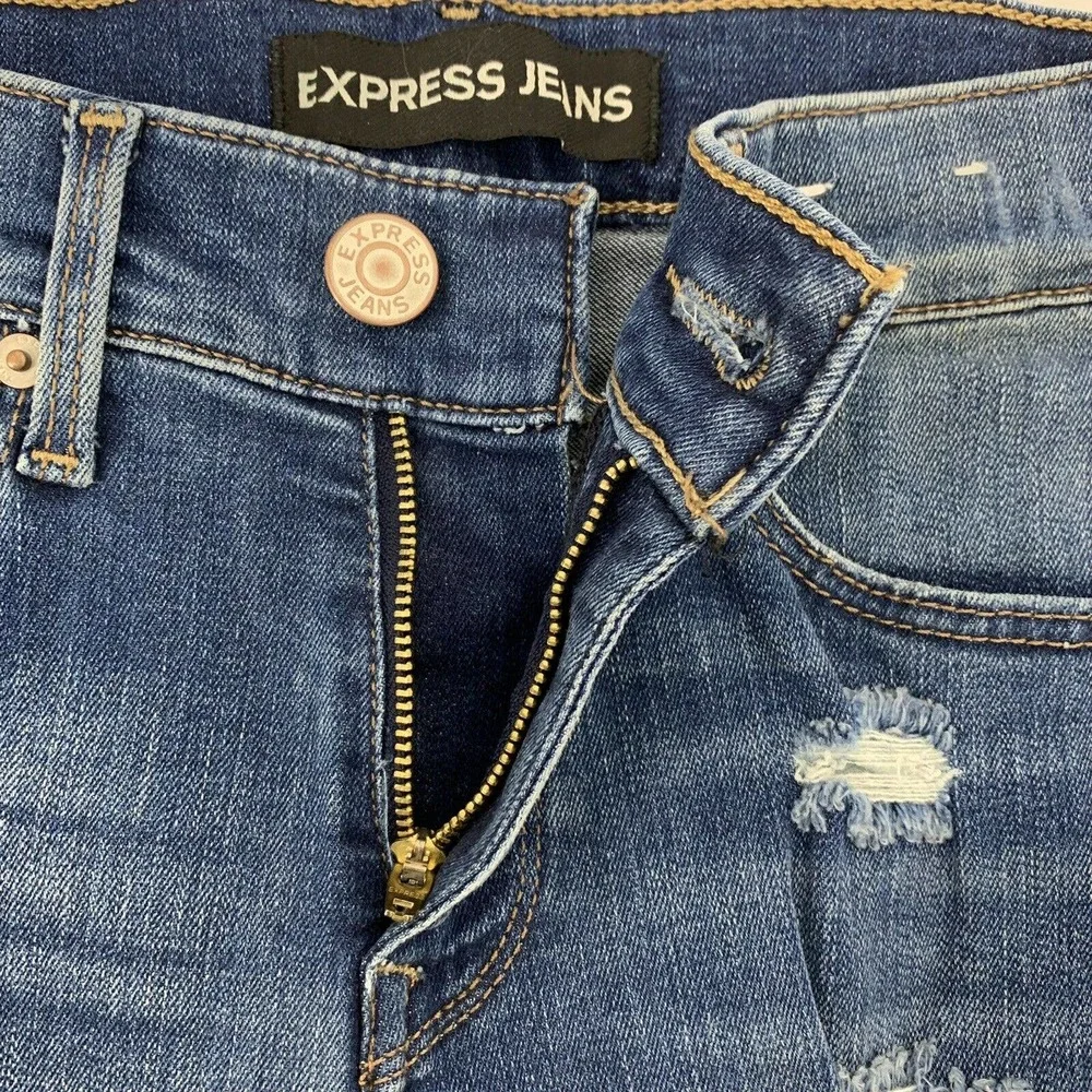 Express‎ Petite Mid-Rise Distressed Destroyed Legging Sz 2P Medium Wash Stretch